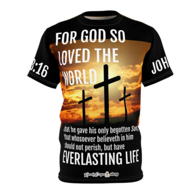 For God So Loved The World, John 3:16, Christian T-shirt, Unisex AOP Polyester Tee